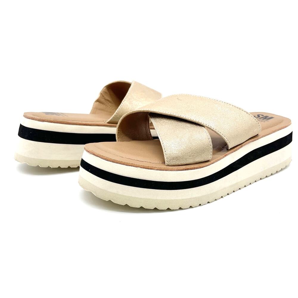 SM New York Womens 9 Lyric Platform Sandal‎ Rose Gold Metallic Criss-Cross